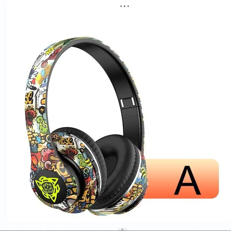 LED Graffiti Foldable Wireless Bluetooth Headphones Noise Canceling with Super Bass