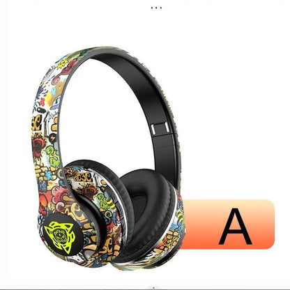 LED Graffiti Foldable Wireless Bluetooth Headphones Noise Canceling with Super Bass