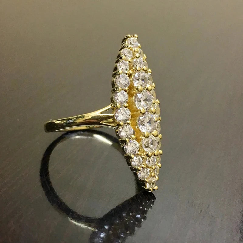 Huitan Hyperbole Marquise Shaped Full Paved Cubic Zirconia Trendy Ring