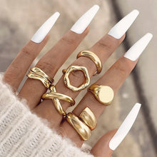 6Pcs Gold Color Smooth Geometric Open Ring Set