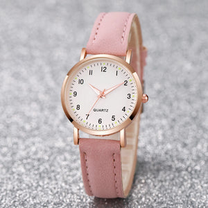 Casual Arabic Dial Leather Band Quartz Watch