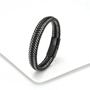 Leather Rope Stainless Steel Buckle Braided Bracelet