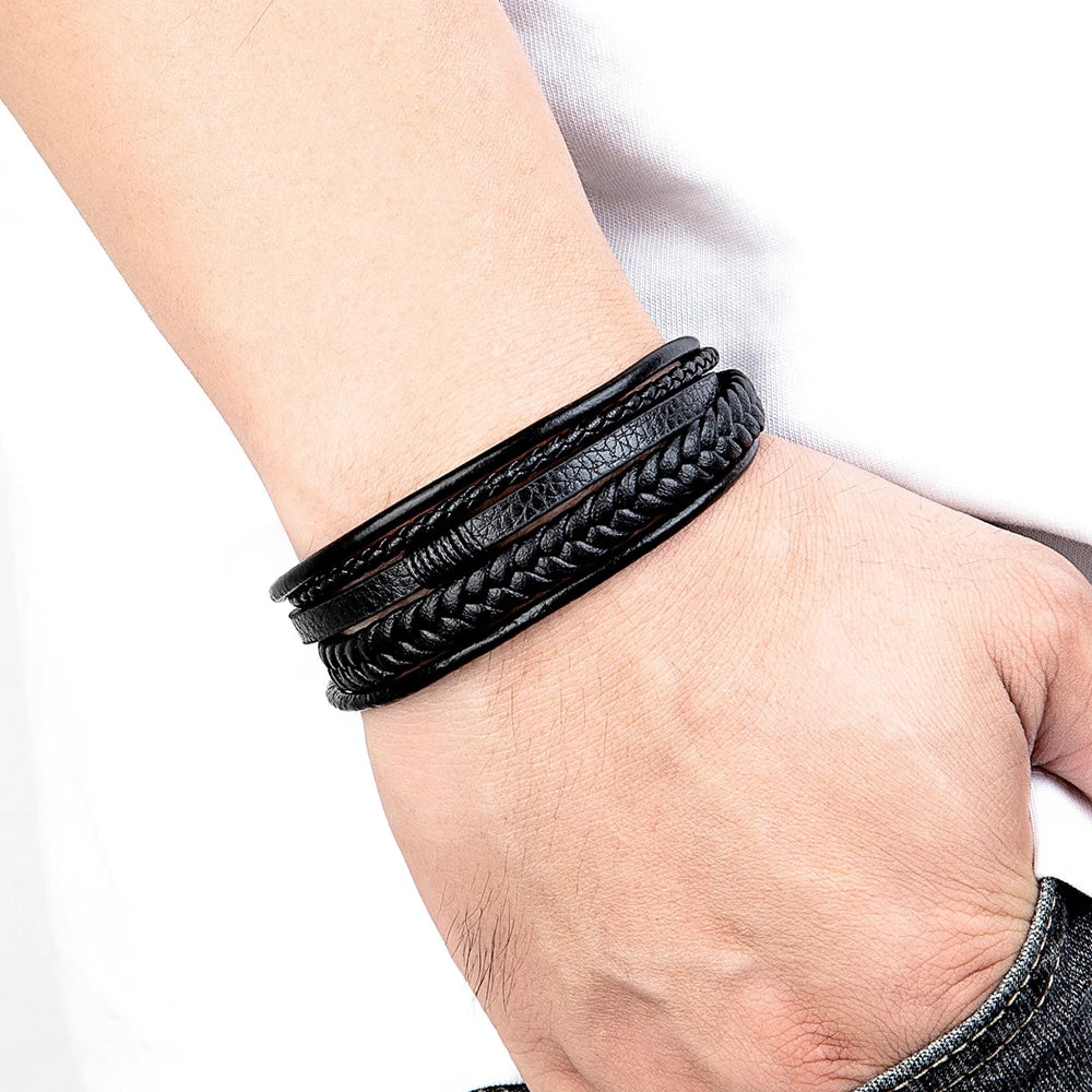 XQNI Hand-Woven Leather Multilayer Bracelet