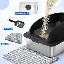 24in Stainless Steel Cat Litter Box with Lid Anti-Urine Leakage Scoop and Mat Included