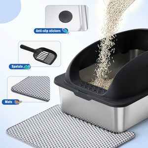 24in Stainless Steel Cat Litter Box with Lid Anti-Urine Leakage Scoop and Mat Included