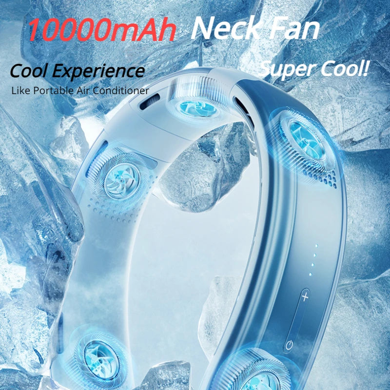 Portable 10000mAh Rechargeable 3-Speed Large Wind Silent Electric Neck Fan