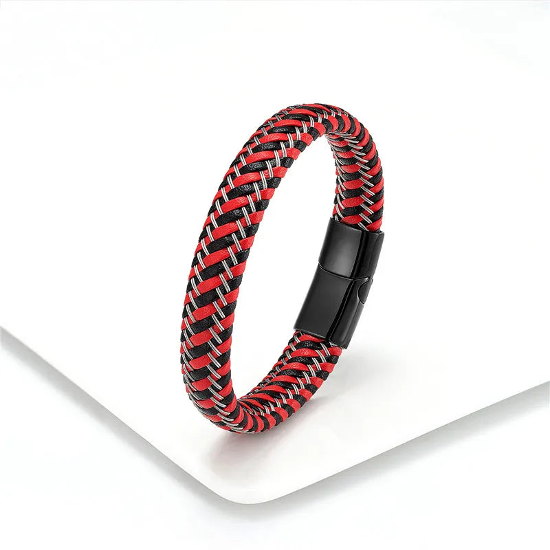 Leather Rope Stainless Steel Buckle Braided Bracelet