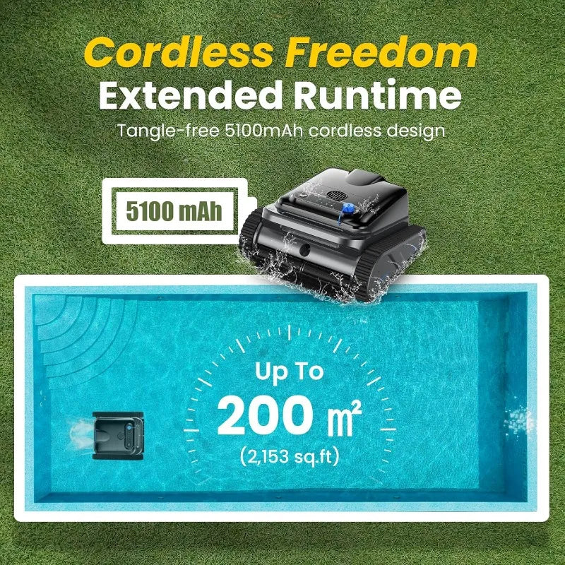 Robotic Pool Cleaner Powerful Wall-Climbing with Scrubber Brushes & Smart Path Navigation