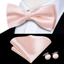 Solid Silk Bow Tie Hanky Cuff Links Set