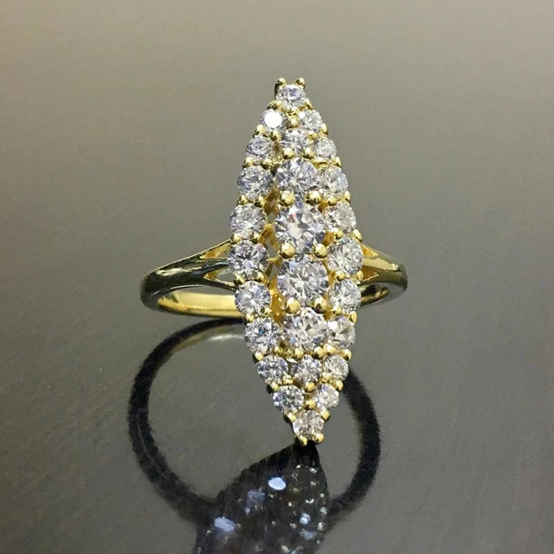 Huitan Hyperbole Marquise Shaped Full Paved Cubic Zirconia Trendy Ring