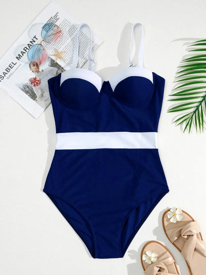 One Piece Color Block Swimming Suit