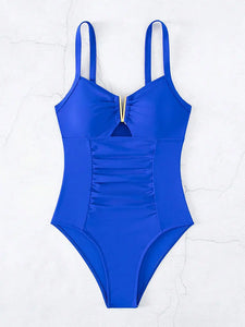 One Piece Solid Color Shoulder Strapped Swimsuit