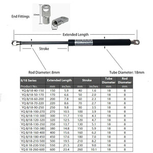 1PC 100N/23LB 150-600mm Gas Struts with Steel Eyes