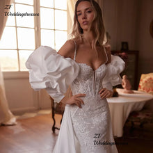Beaded Shoulder Strapped Sequined Shiny 2 Pieces Wedding Dress With Satin Detachable Train