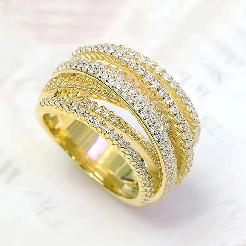 Huitan Trendy Cross Cubic Zirconia Ring for Women