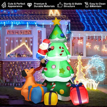 Inflatable Dogs Chasing Santa Claus Climbing Christmas Tree with Lighting