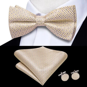 Solid Silk Bow Tie Hanky Cuff Links Set