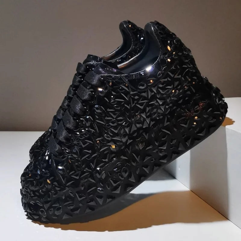 Leather Fashion Platform Rhinestone Shoes