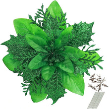 18Pcs Glitter Artificial Christmas Flowers With Clips