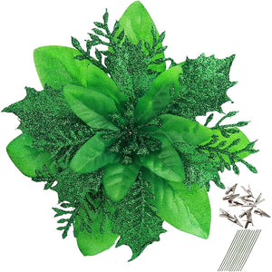 18Pcs Glitter Artificial Christmas Flowers With Clips