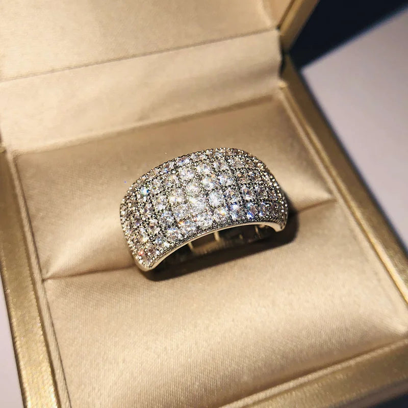 Huitan Paved Cubic Zirconia Sparkling Wide Ring