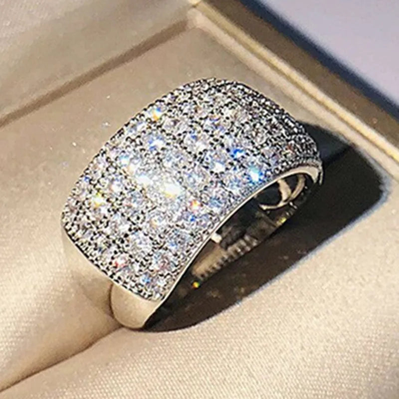 Huitan Paved Cubic Zirconia Sparkling Wide Ring