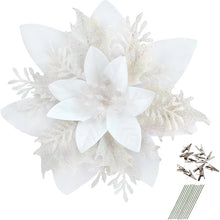 18Pcs Glitter Artificial Christmas Flowers With Clips