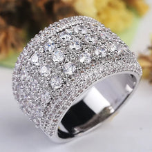 Pure 925 Sterling Silver Sparkling Wide Crystal Wedding Ring