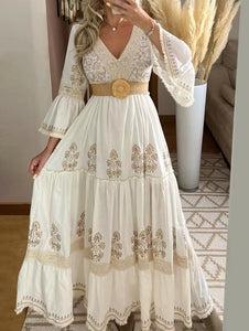 Retro Floral Print Flared Sleeve Dress