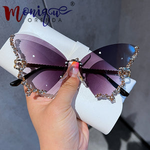 Embroidered Butterfly Style Rimless Sunglasses