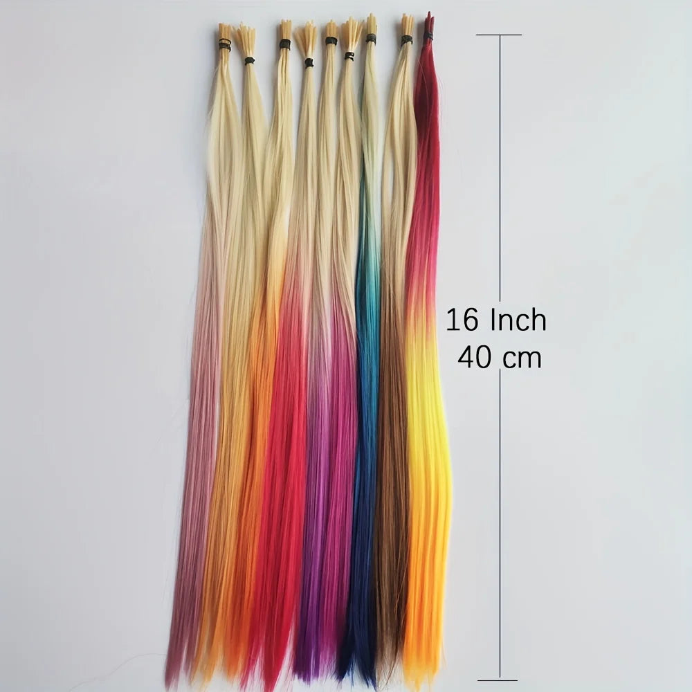Rainbow Color I-Tip Long Straight Hairpieces