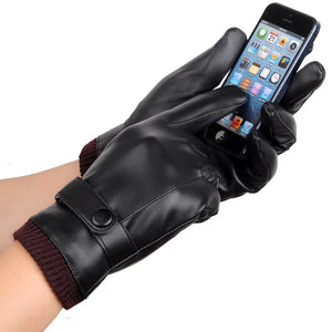 Faux Leather Black Gloves