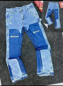 Distressed Vibe Bell Bottom Clean Fit Woodworking Jeans