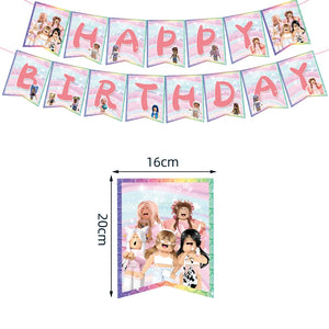 Pink Robloxed Theme Birthday Party Decorations Tableware Balloons Cups Plates Banner Backdrop Set