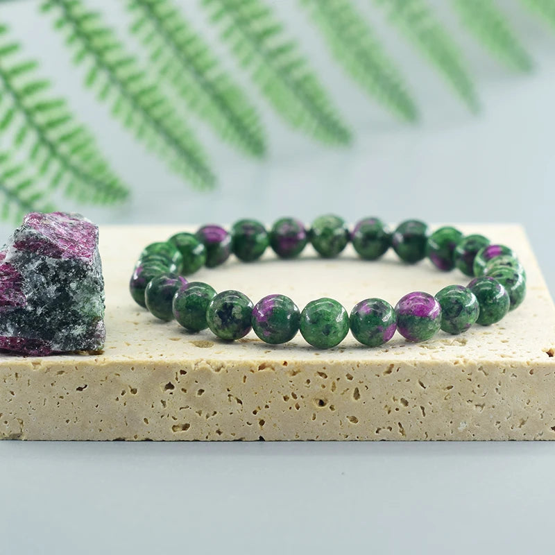 Geniune Natural Epidote Zoisite Stone Bead Bracelet