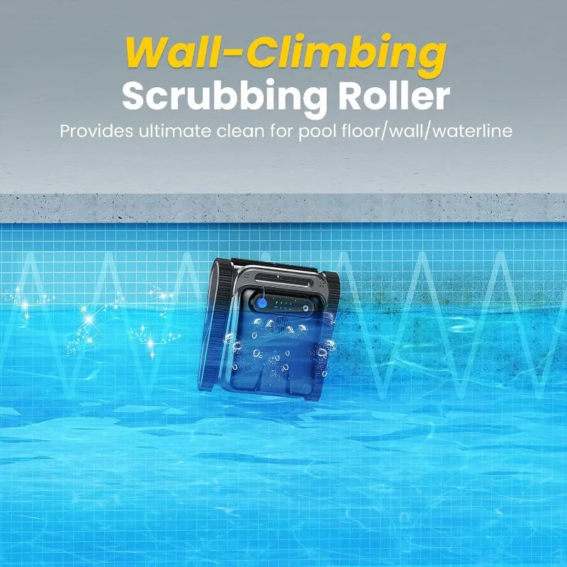 Robotic Pool Cleaner Powerful Wall-Climbing with Scrubber Brushes & Smart Path Navigation