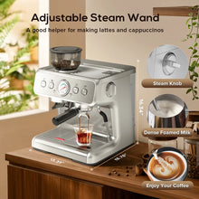 15 Bar Semi-Automatic Espresso/Coffee Machine with Conical Burr Grinder and Steam Wand