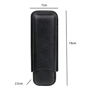 2 Tube Black Leather Cigar Holder Case