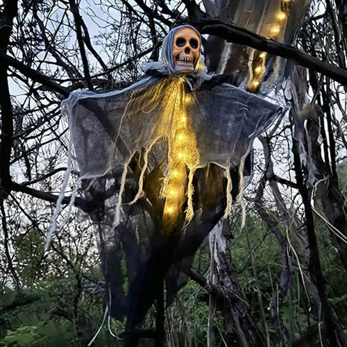 Halloween Hanging Skeleton Ghost Decoration Ghost with LED String Lights