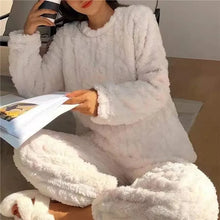 Soft Coral Velvet Jacquard Warm Pajama Set for Women