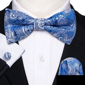 Barry.Wang Silk Bow Tie Hanky Cuffs Set
