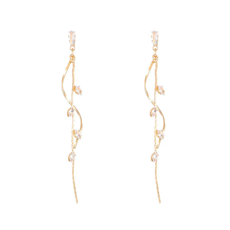 Long Crystal Tassel Earrings For Women