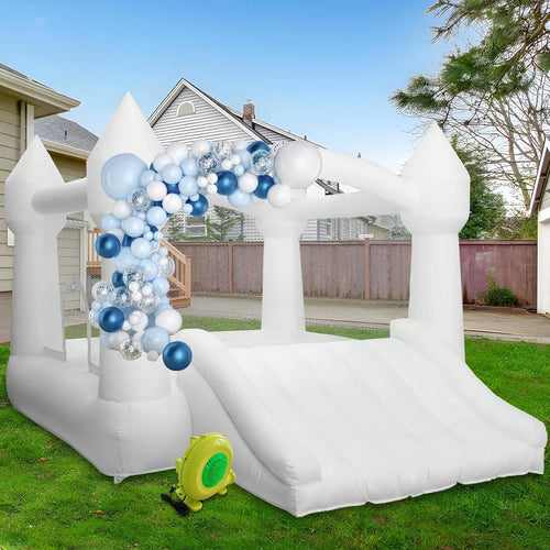Inflatable 11.97x8.98x7.15ft White Castle Bounce House with Slide & Air Blower