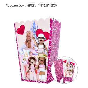 Pink Robloxed Theme Birthday Party Decorations Tableware Balloons Cups Plates Banner Backdrop Set