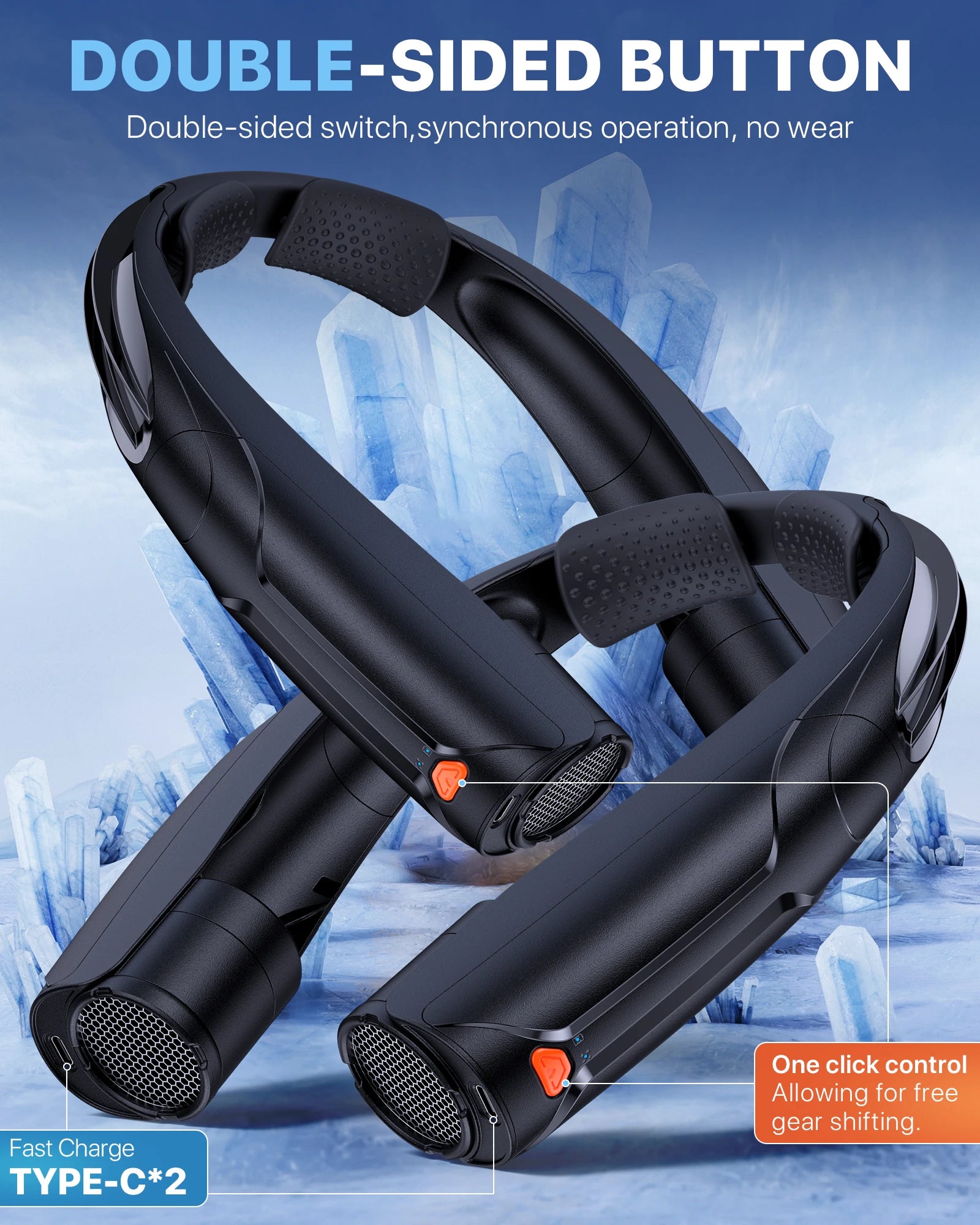 Portable Personal Rechargeable Double Switch Hands Free 6 Speed Neck Fan