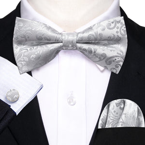 Barry.Wang Silk Bow Tie Hanky Cuffs Set