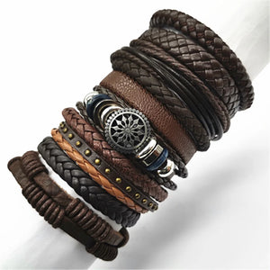 10 Pcs/set Black Wrap Woven Handmade Leather Bracelets