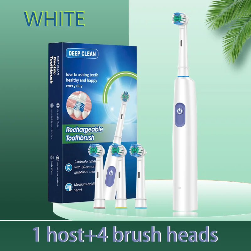 360° Rotating Electric Toothbrush 5 Modes 4 Brush Heads