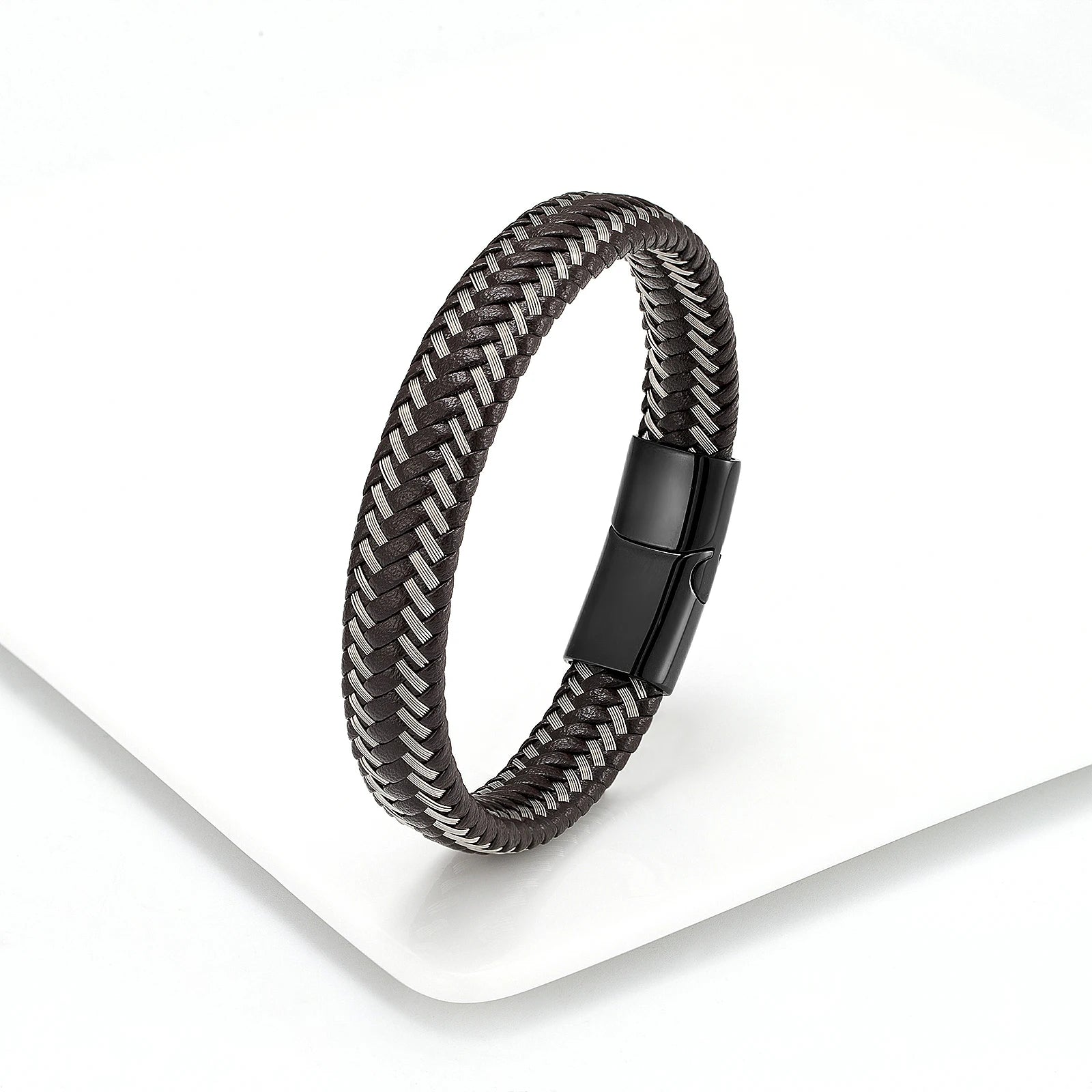Leather Rope Stainless Steel Buckle Braided Bracelet