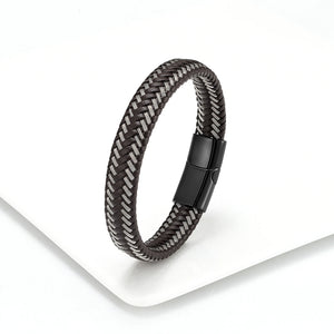 Leather Rope Stainless Steel Buckle Braided Bracelet